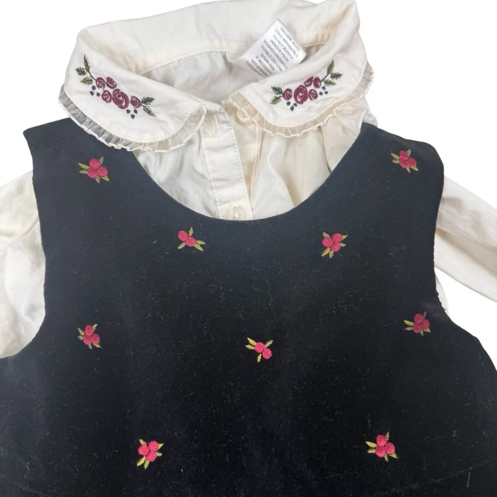 Gymboree Velour Black Embroidered Floral & Matching Long Sleeve Shirt Girls 3T
